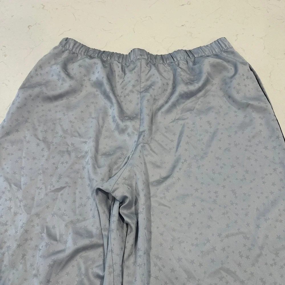 Victoria's Secret Blue Star Satin Wide Leg Pajama Pants Large Lounge Sleepwear